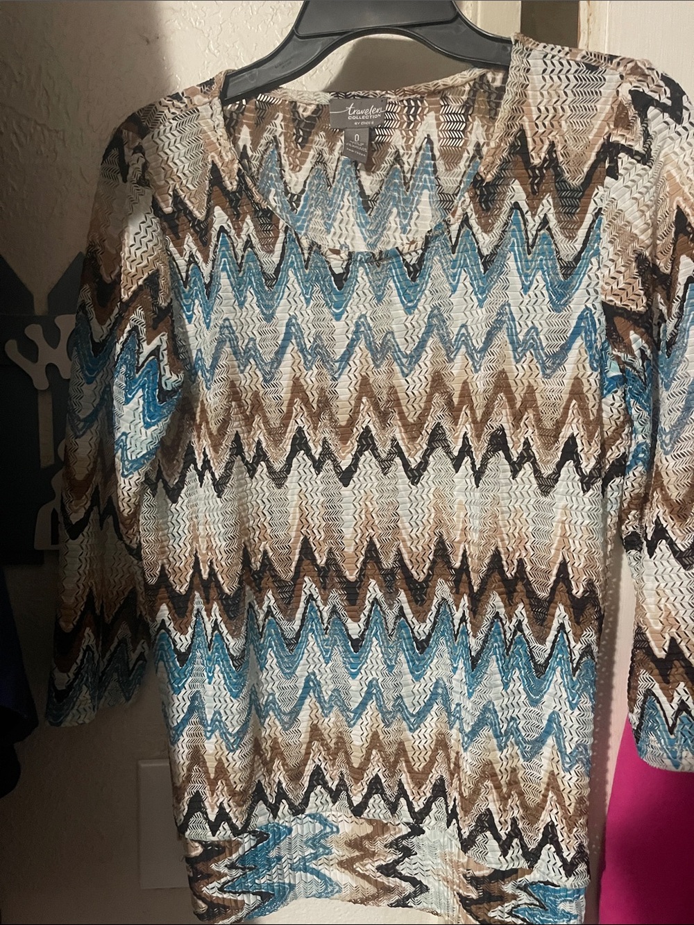 Travelers Collection Zigzag Knit Top - Blue, Brown & Black